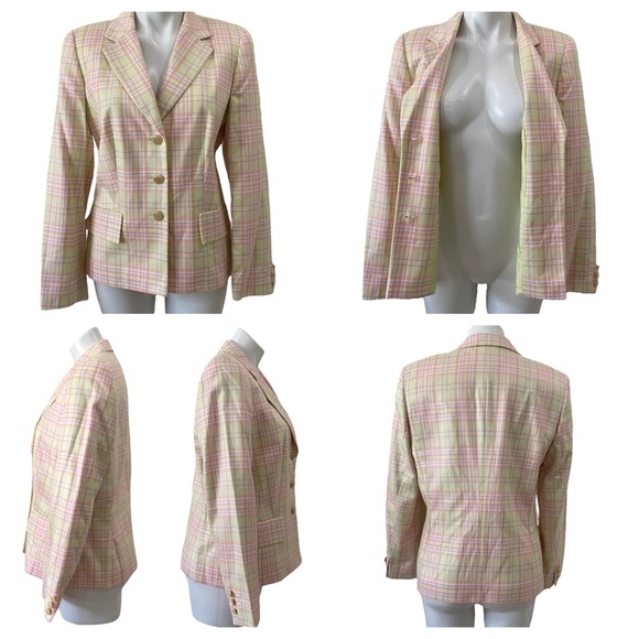 ESCADA silk plaid pink yellow blazer sz 40 - business casual - designer - SILK - Picture 15 of 16
